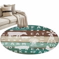 thumbnail image 2 of 4ft Washable Round Rug, Farmhouse Animal Non-Slip Circle Area Rug for Living Room Bedroom, Chicken Cow Pig Windmills Teal Wood Indoor Floor Mat for Home Decor, 2 of 9