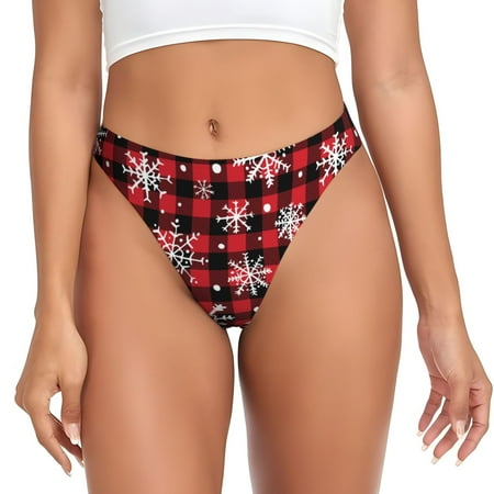 JUNZAN Buffalo Plaid Snowflakes Print Women s Sexy G-String Underwear Thongs Seamless Panties Undies Low Rise Thong Panties for Everyday Wear Yoga & Special Occasion-Small
