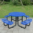 thumbnail image 5 of LiviNest Round Outdoor Picnic Table with Benches: 46" Steel Table & 4 Seats - Integrated Blue Table Set for Backyard BBQ & Family Gatherings - Portable Design with Umbrella Hole, 5 of 6
