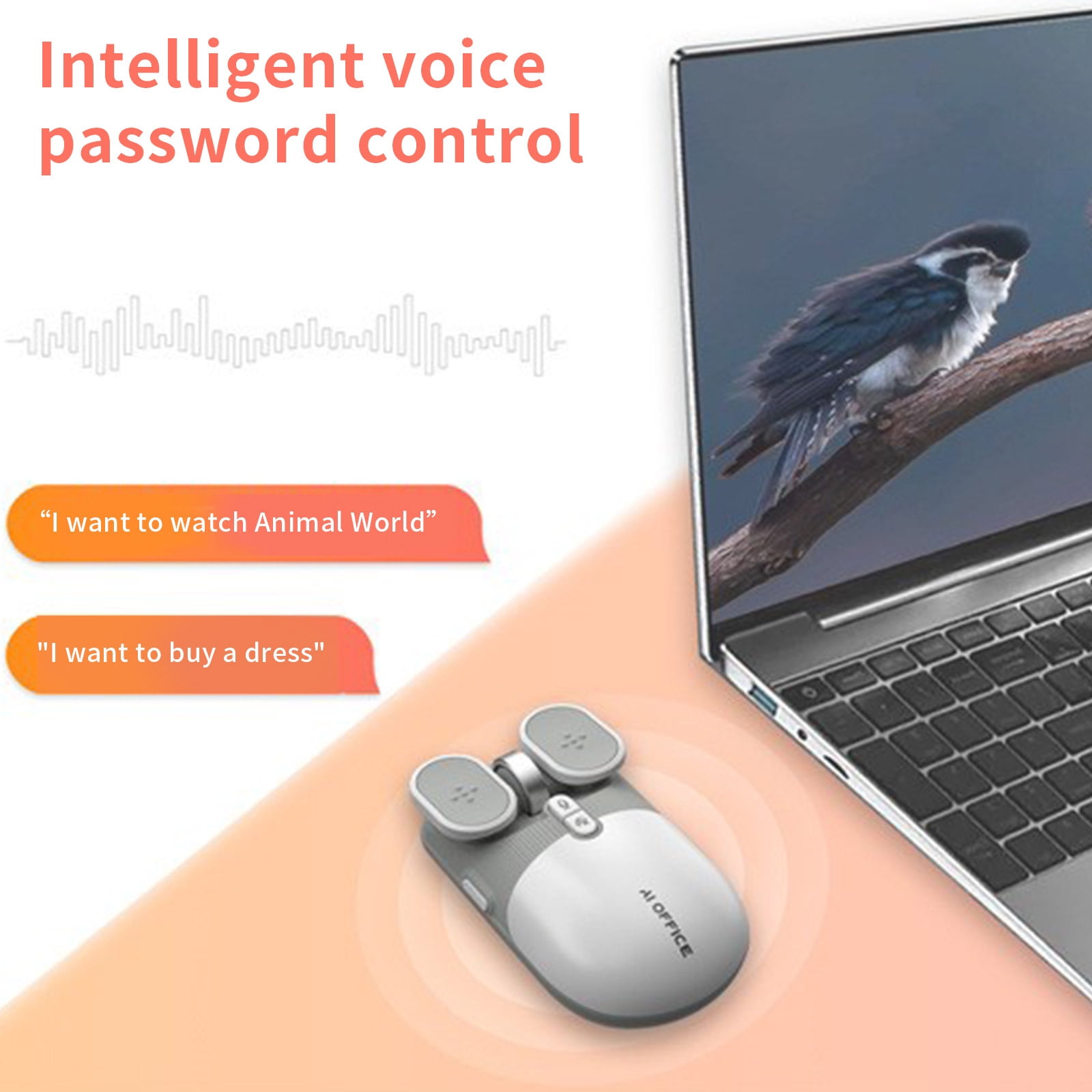 AI Voice Control Wireless Mouse with Multi-Language Translation and Macro Programming, Bluetooth 5.0 2.4G Dual Mode Rechargeable Mouse for Laptop PC