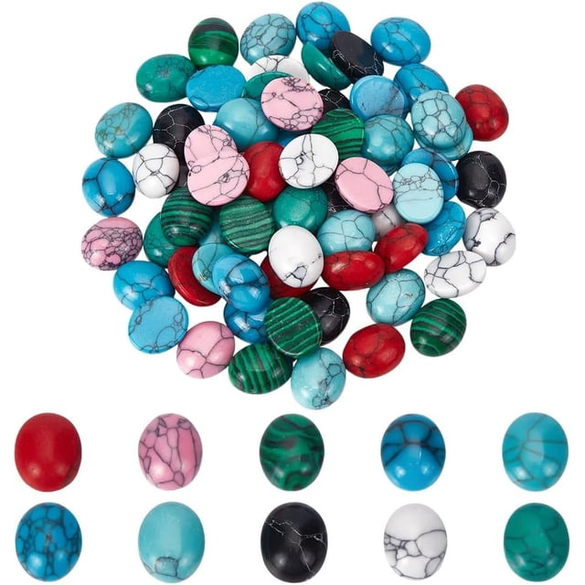 80 cabujones de piedras preciosas ovalados, 10 colores, con base plana, teñidos y sin teñir.