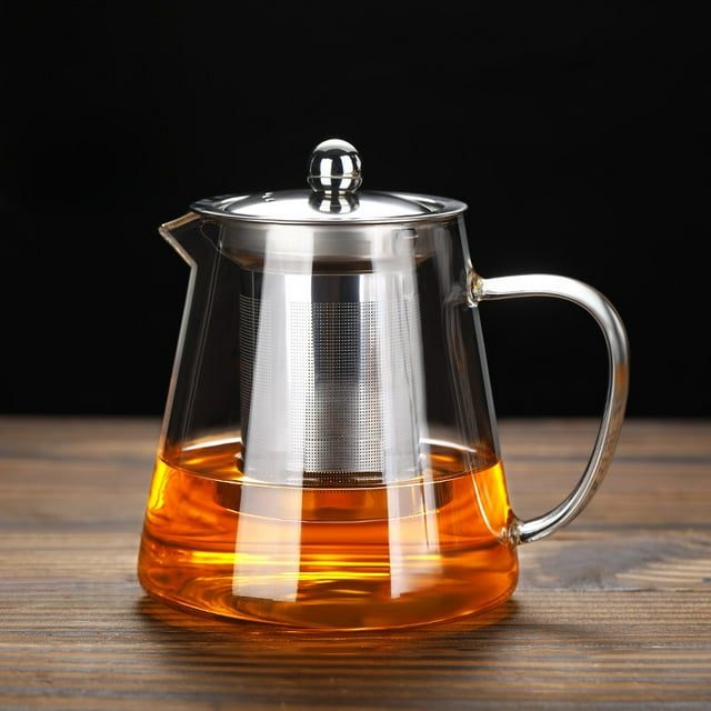 Théière en Verre Borosilicaté Résistant à la Chaleur de 950 ml avec Doublure Intérieure en Acier Inoxydable, Filtre Intégré pour Thé en Feuilles, Théière Durable de Grande Capacité pour Réunions de Famille et Infusion Sécuritaire
