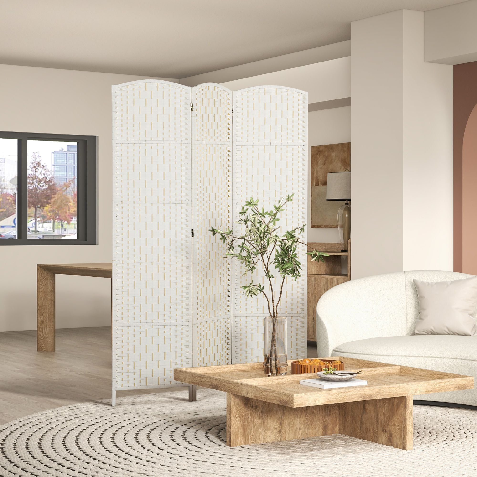 Dranite Room Divider 3 Panel Folding Privacy Screen 6FT Tall Portable Weave Partition Wall Divider for Bedroom White