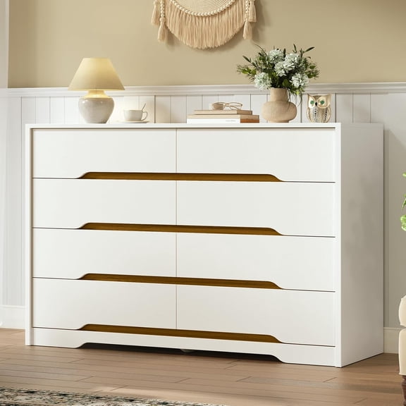 8 Drawer Dresser for Bedroom, White Double Chest of Drawers, Modern Wooden Dresser with Handless Design, Minimalism Style, for Bedroom, Living Room, Hallway, Entryway, White