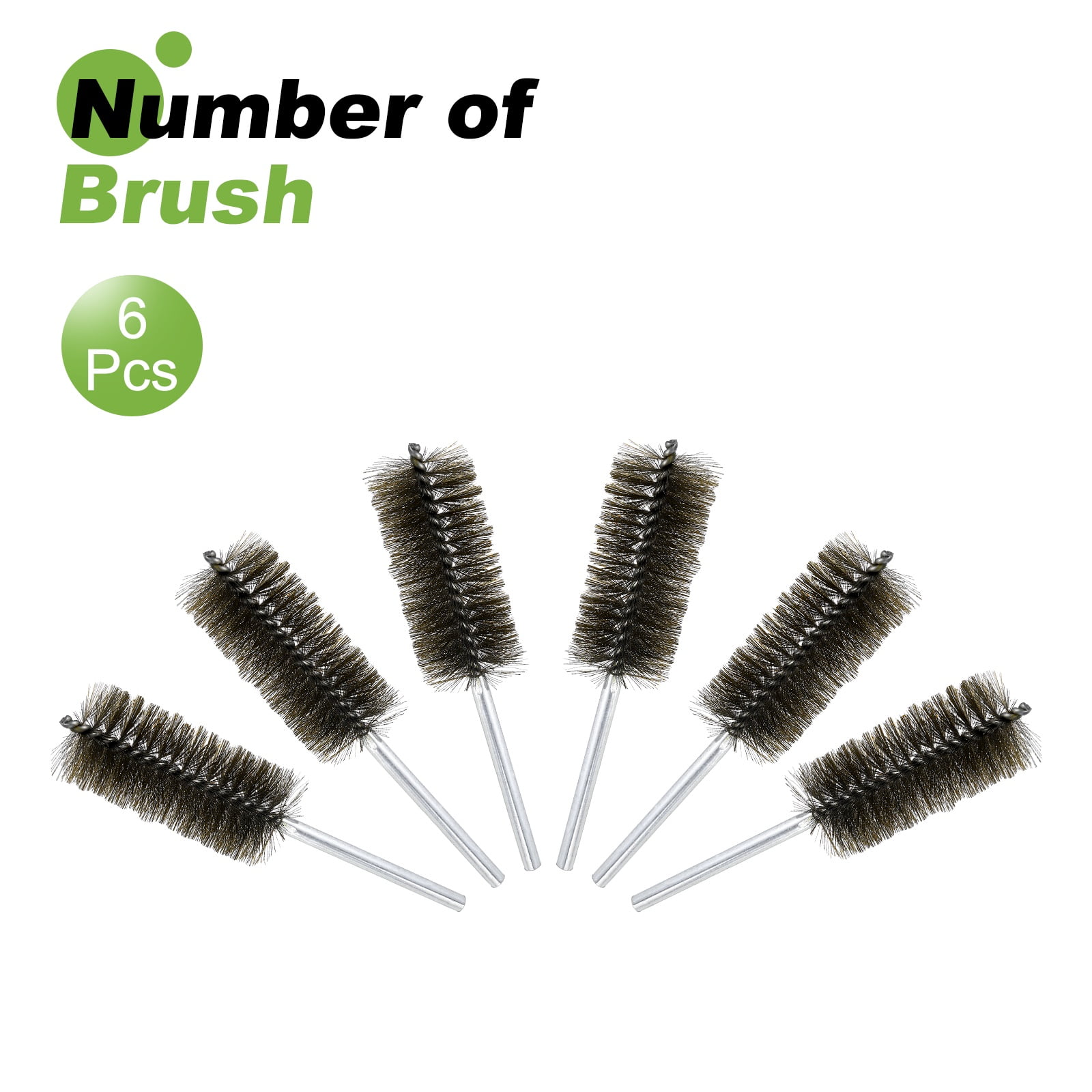 6pcs Pipe Cleaners Brush Set 1.77 Inch Stainless Steel Bristles Cleaning Brush with Ergonomic Handle for Bottles Straws Pipes Keyboards Tubes, Silver