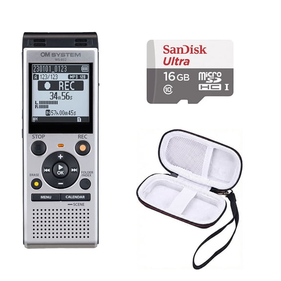 Olympus OM System WS-882 Digital Voice Recorder Silver/Black w/ Case   16GB Memory Card