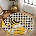 thumbnail image 2 of Round Rugs 5Ft, Yellow Gnomes Round Area Rug Washable Indoor Throw Carpet, Vintage Buffalo Plaid Black Bee Daisy Soft Non Slip Circle Rug for Cabinet Bathroom Home Decor Aesthetic, 2 of 8