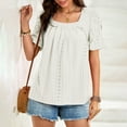 thumbnail image 4 of Olyvenn Stylish Women's Hollow Pleated Short Sleeves Square Neck Casual Loose Solid Color Knit T Shirts Tops Blouses White M, 4 of 8
