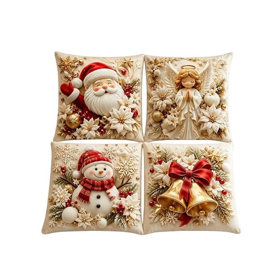 Christmas Indoor Decorations 2026 4 Pack Christmas Decorative Throw Pillow Covers Stereo Embossed Holiday Cushion Slipcovers Pillow Cases With Hidden Zipper For Sofa Couch