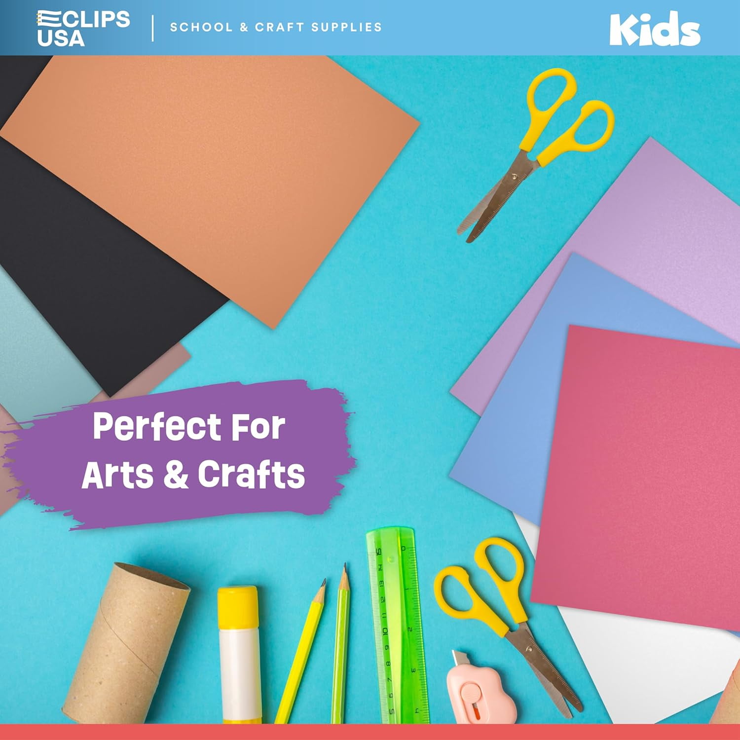 E-Clips USA 72-Sheet Construction Paper Book, Assorted Color Art Paper, 9” x 12”, 12-Pack