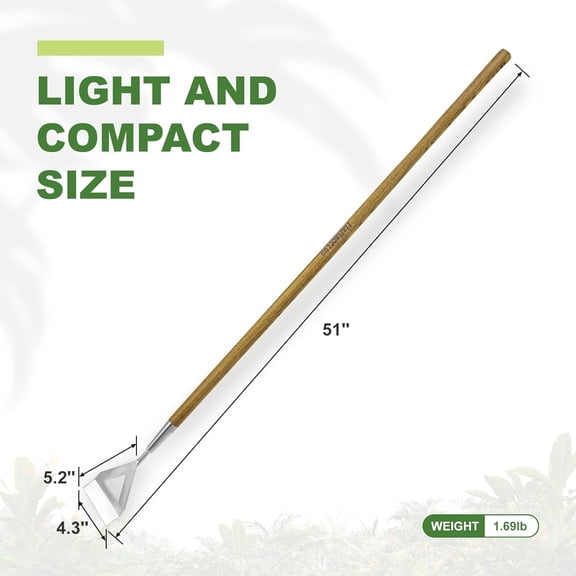 Women's Dutch Hoe, 51'' Long Handle for Standing Weeding, Stainless Steel Push Pull Weeder for Moss Removal and Soil Loosening
