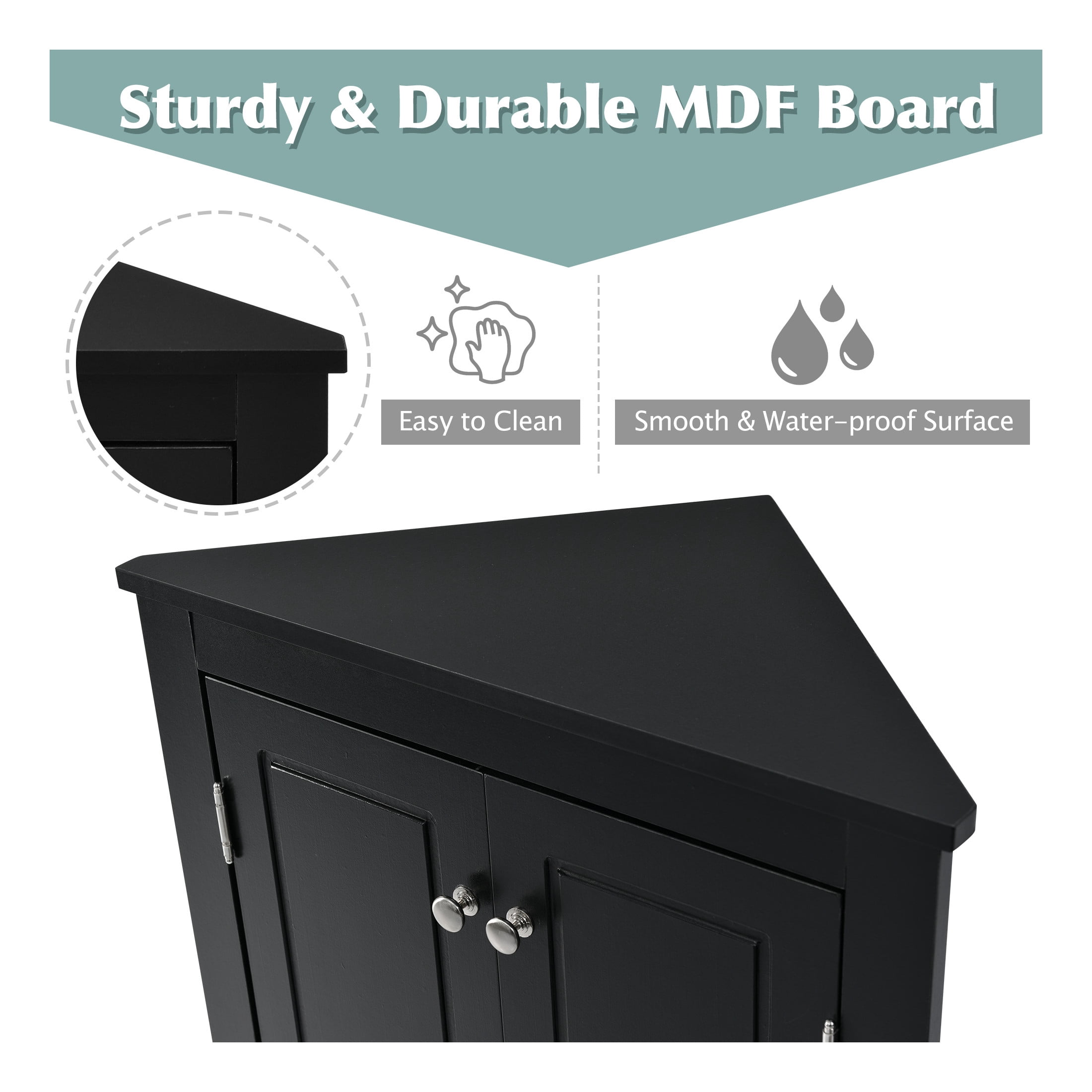 GDF Studio 17.2" Triangle Bathroom Storage Cabinet, Freestanding Corner Floor Cabinet, Adjustable Shelf, Black
