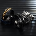 thumbnail image 2 of Unisex Stainless Steel Ring Rotating Wave Design Fashion Band With Chain Accent Durable Everyday Wearable Gear, 2 of 2