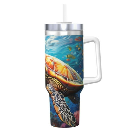 

Daiia Colorful Underwater Sea Turtle Printed 40 oz Tumbler with Handle Ice Bully Insulated Tumbler 2 in 1 Lid Insulated Water Bottle Stainless Steel Travel Coffee Mug