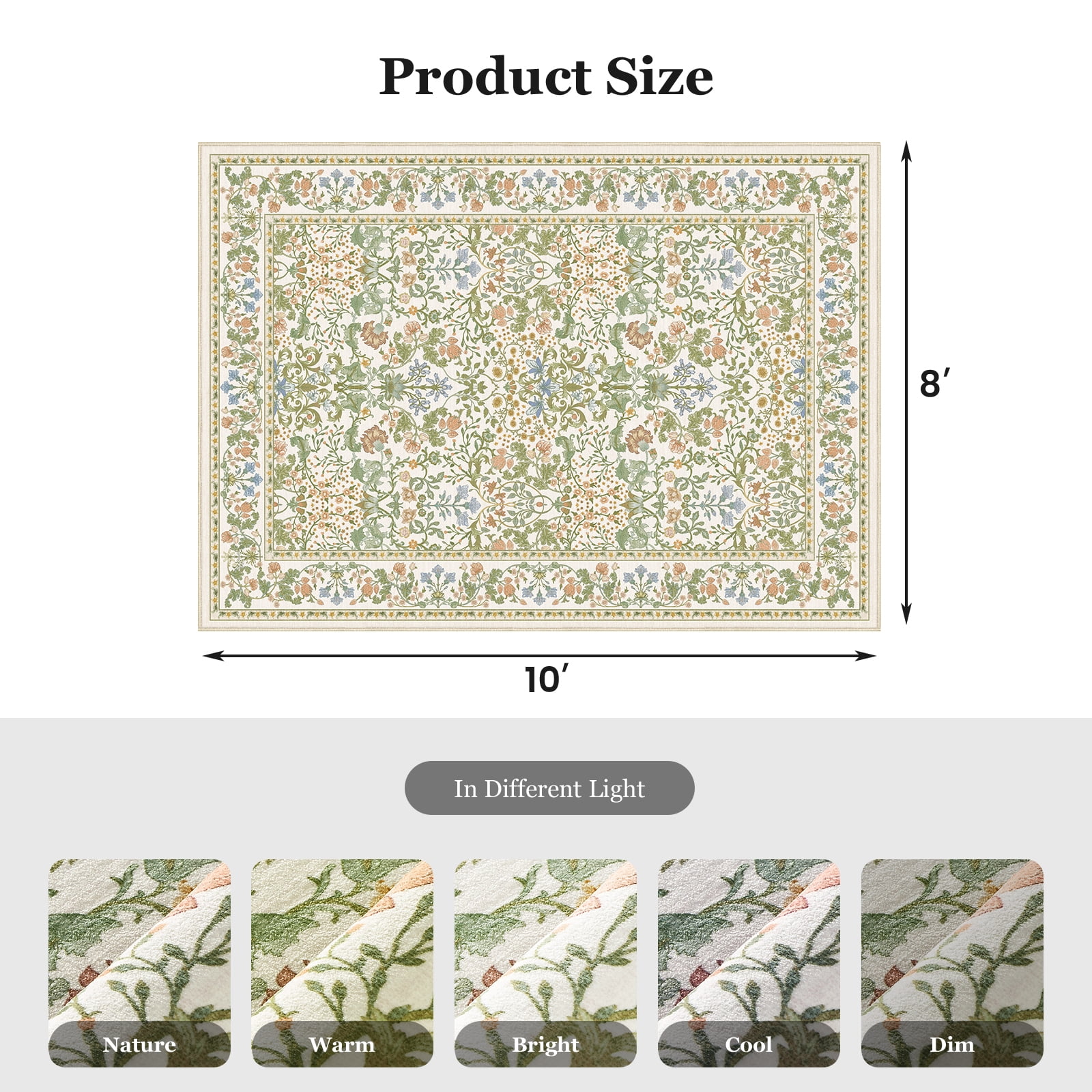 CHITOOMA 8'x10' Area Rugs for Living Room, Floral Washable Rug Boho Non-Slip Printed Carpet, Vintage Stain Resistant Indoor Rug for Bedroom Dining Room Home Office