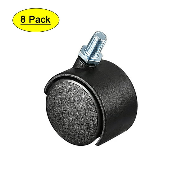 8Pcs 1.25 inch Office Chair Casters Nylon Twin Wheel,Threaded Stem Mount