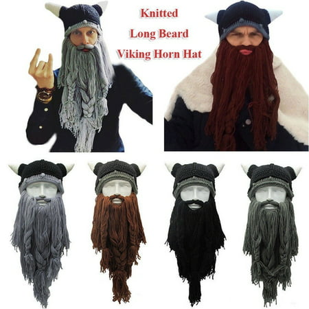 Fashion Men´s Viking Long Beard Horn Hat Vagabond Barbarian Crazy Ski Cap Beanie