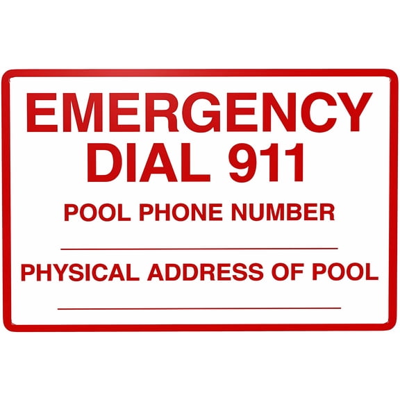 Emergency Dial 911 Pool Safety Sign - 8"x12" Retro Aluminum Metal Tin, Vintage Style Funny Wall Decor Art