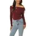 thumbnail image 4 of MODA NOVA Juniors Off Shoulder Ribbed Knit Casual Long Sleeve Solid Sweater Pullover Top, 4 of 6