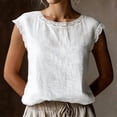 thumbnail image 5 of Women'S Crew Neck Casual Cap Sleeve Tops Lace Patchwork Basic Summer Loose Fit Blouse White M, 5 of 7