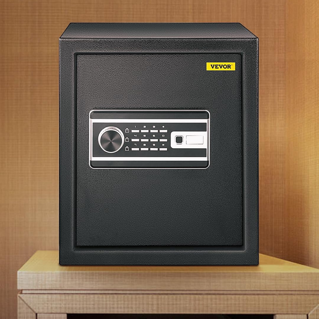 Safe Box, 1.7 CU.FT Fingerprint Safe Box for Money w/ 2 Keys & Digital Keypad, Q235 Steel Fireproof Safe Box for Storing Cash, Jewelry, Pistols, Documents, Watches in Home & Office & Hotel