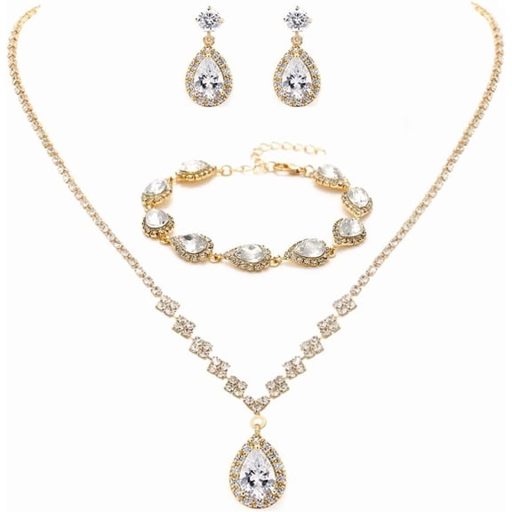 Bride Crystal Necklace Earrings Set Bridal Wedding Jewelry Sets Rhinestone Choker Necklace Prom Costume Jewelry Set for Women and Brides