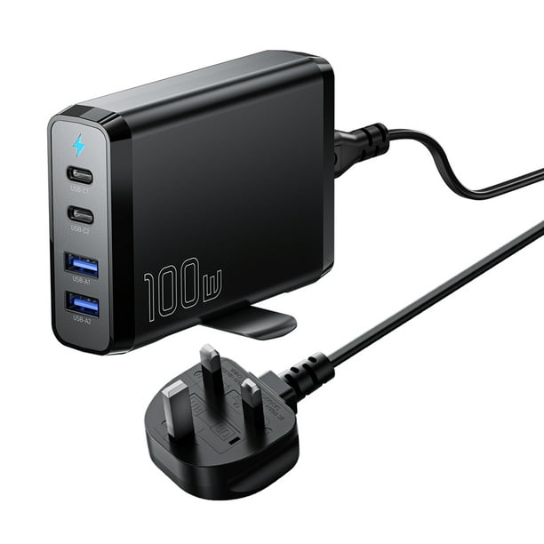 Cargador rápido Essager de 4 salidas para iPhone Samsung Xiaomi MacBook (enchufe británico) Hugtrwg Nuevos Originales