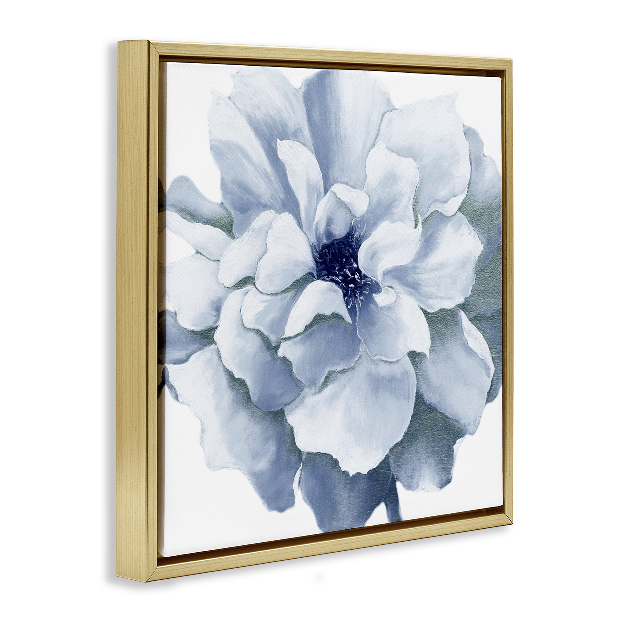 Stupell Industries Blue Radiant Bloom Botanical & Floral Painting Gold Floater Framed Art Print Wall Art, 18 x 18