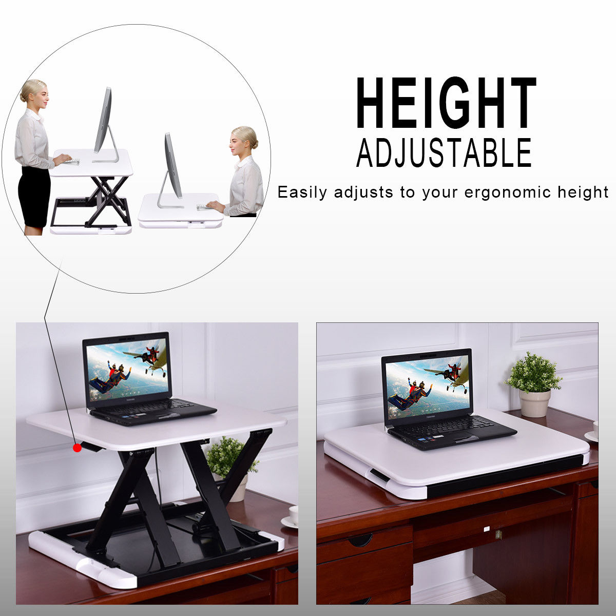 Gymax Adjustable Height Sit/Stand Desk Computer Lift Riser Laptop Work