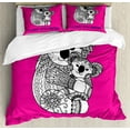 thumbnail image 1 of Mothers Day Duvet Cover Set Queen Size, Koalas with Ornaments and I Love You Mom Words, Decorative 3 Piece Bedding Set with 2 Pillow Shams, Hot Pink Indigo, by Ambesonne, 1 of 3