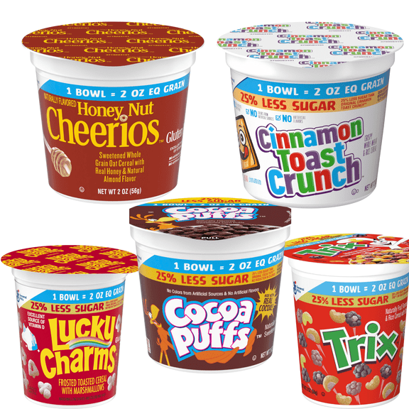General Mills Cereal Mix Pack – 25 Count (2 oz Bowls) | Whole Grain & Less Sugar