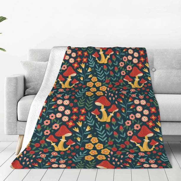 Balery Mushrooms And Flowers Manta de Felpa Suave y Acogedora – Cobija de Franela Aterciopelada para Cama, Lavable y Cálida para Sofá, Mascotas, Transpirable-80"x60"