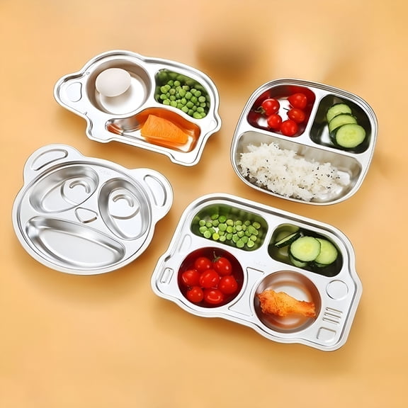 ACDANC Stainless Steel Dinner Plate for Kids Cartoon Design Divided Tray Food-Grade Safe Durable Children Compartment Serving Snack Dishes