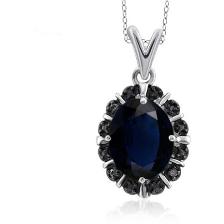 JewelersClub 1.95 Carat T.G.W. Sapphire Gemstone and Black Diamond Accent Pendant