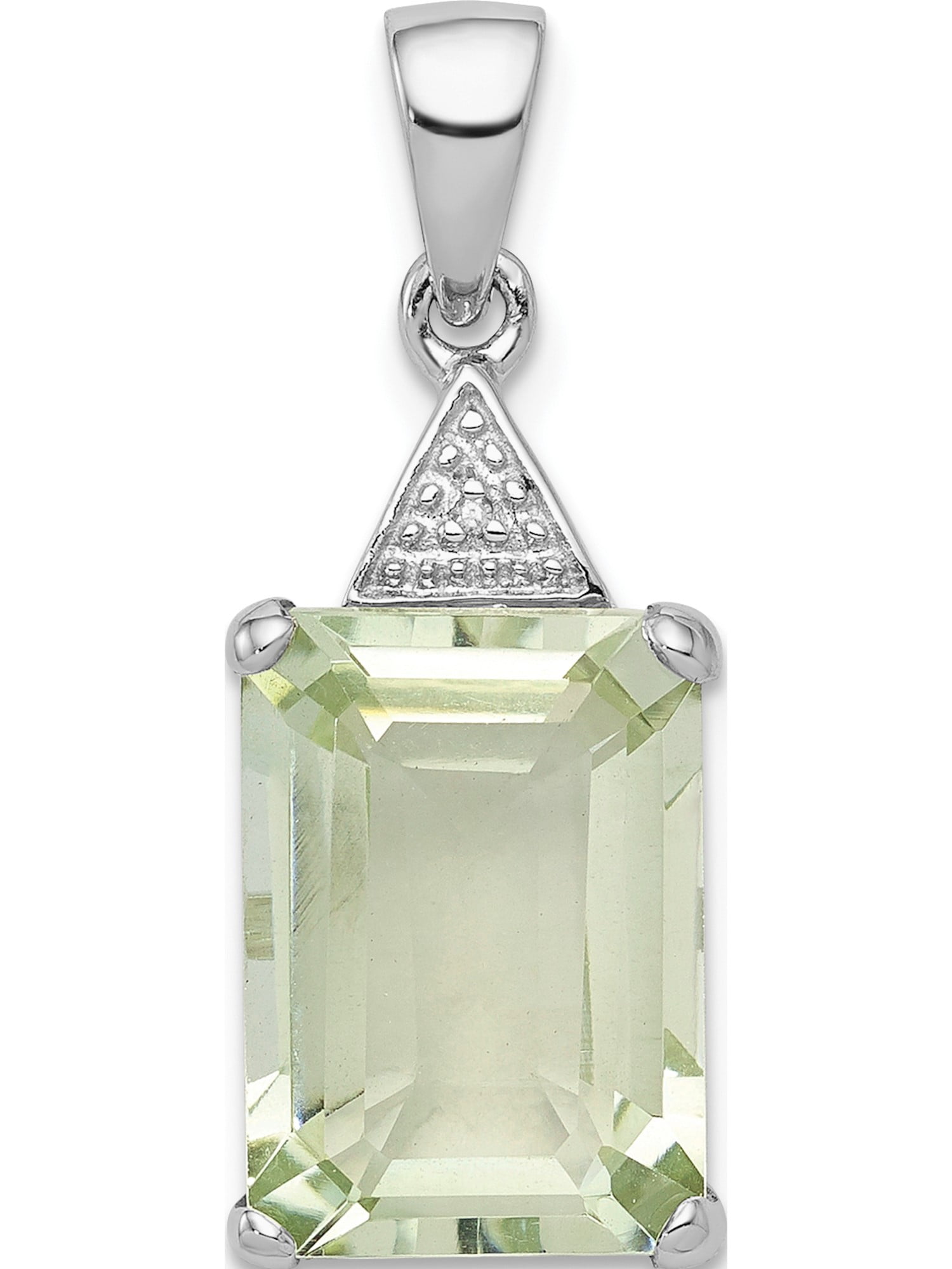 Sterling Silver Green Quartz and Diamond Charm Pendant 