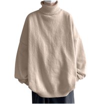 TFEOQRY Men's Loose Turtleneck Sweater Long Sleeve Solid Knitted Pullover Fall Winter Warm Thicken Casual Tops Beige