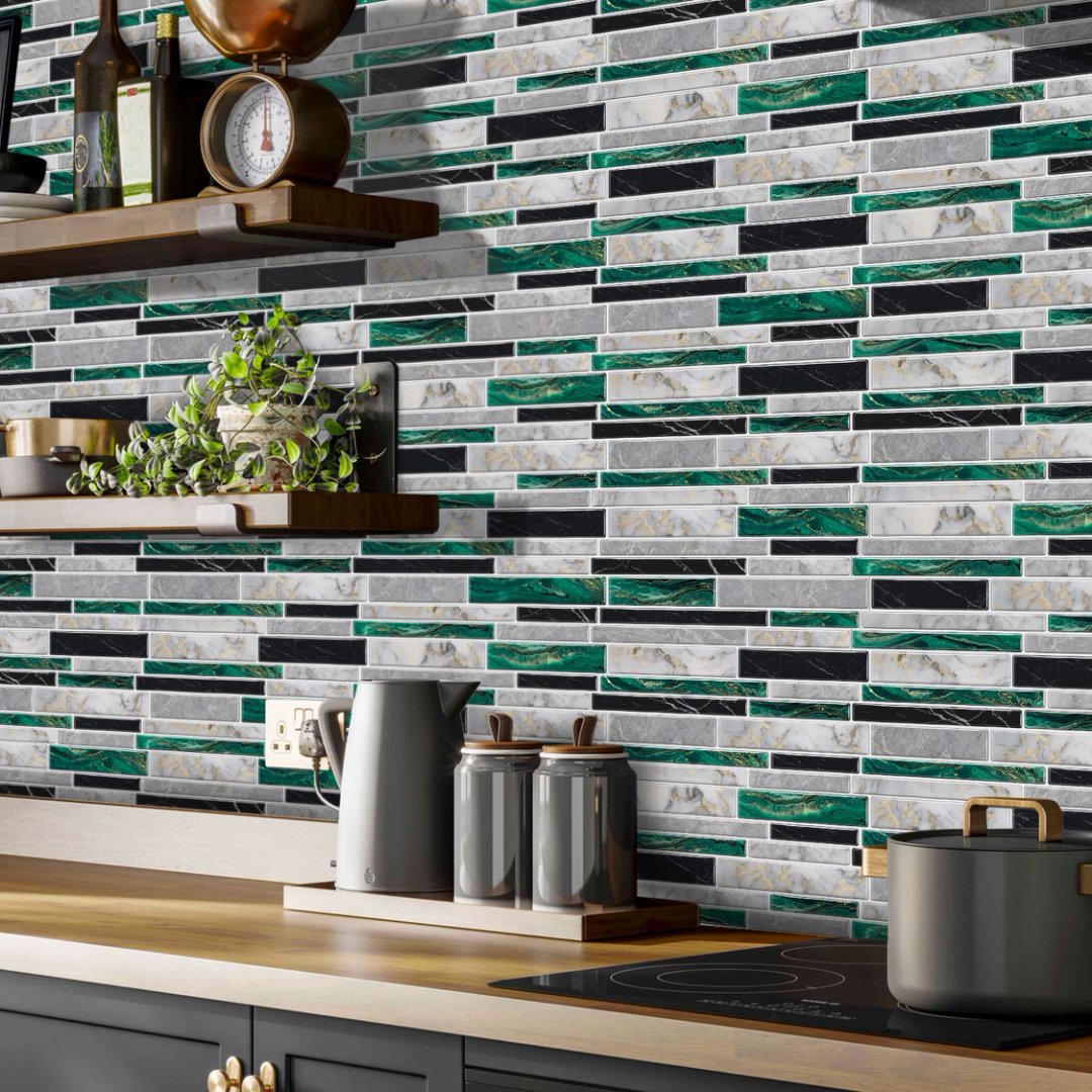 16 Pcs Tiles Decals Peel and Stick Backsplash Vinyl Marble Tile Stickers Kitchen Bathroom Wall Decor 9.68x4.72 Inch