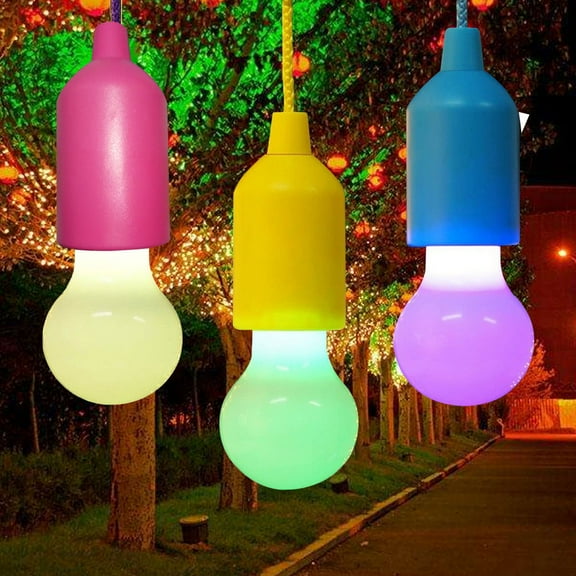SOPOTUTU 3Pcs Portable LED Pull Cord Lights Battery Powered Multi Color Pendant Lighting