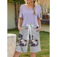 thumbnail image 2 of Loritta Lounge Sets for Women Summer Round Neck Short Pajama Bow Shorts with Printing Casual 2 Piece Womens Pjs Sets,S-2XL, 2 of 5