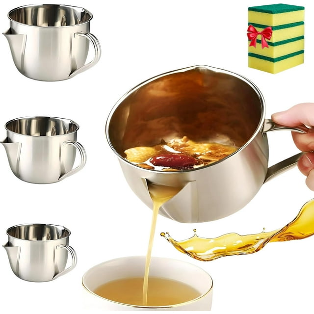 Fat Separator with Dual Spout Design,Stainless Steel Gravy Separator and Oil Strainer with Cool-Touch Handle,Grease for Broth,Soup,Stew,Cooking for Home Kitchen