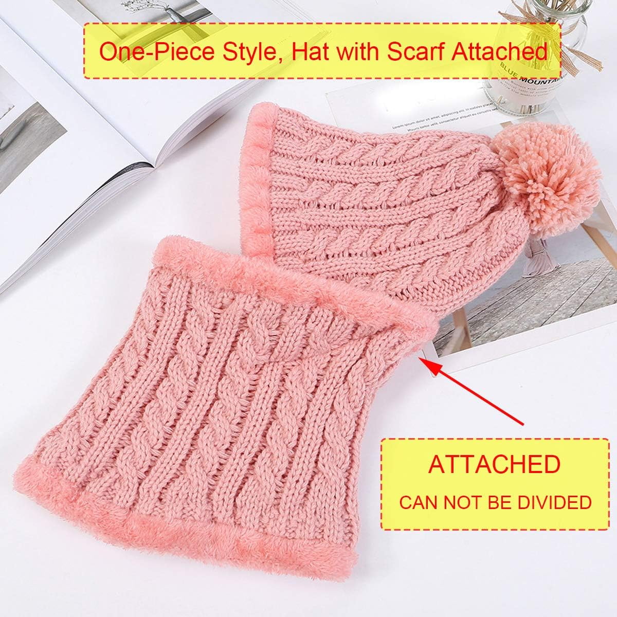 YooGuoGuo Women Winter Beanie Hats One Piece Fleece Lined Knit Balaclavas Mask Set Skull Neck Circle Scarf Ski Snow Hat Pompom