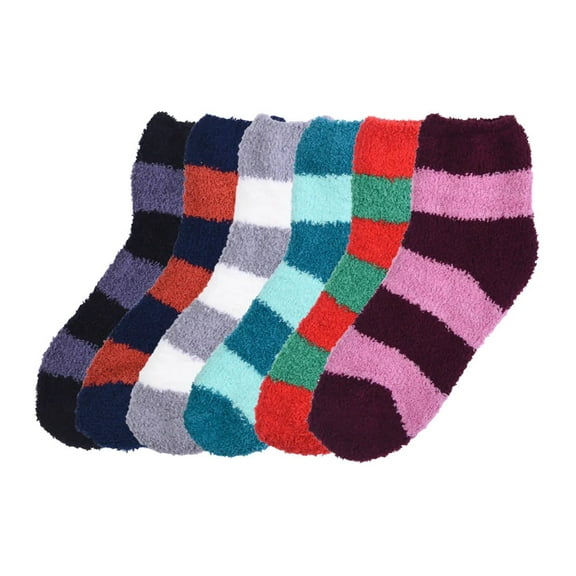 6-PACK Couver Women's Warm Soft Plush Socks, Multi-Color Stripe Pattern, 9-11