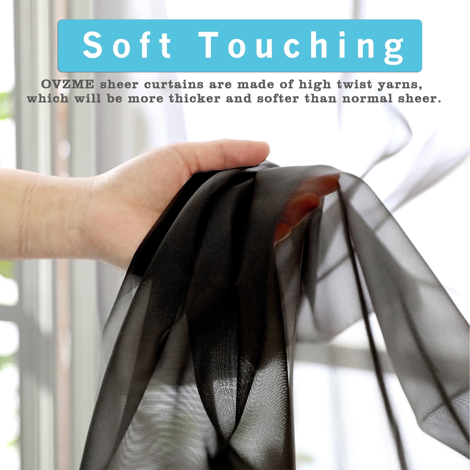 OVZME Sheer Window Curtain Panels 63 inches Length, 2 Pieces, Voile Top Dual Rod Pockets Light Filte(图4) OVZME Sheer Window Curtain Panels 63 inches Length, 2 Pieces, Voile Top Dual Rod Pockets Light Filte(图4)