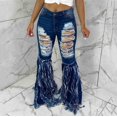 thumbnail image 3 of Gibobby Jeans dama talla extra Longitud Pantalones vaqueros anchos de talla grande con decoración de flecos Pantalones vaqueros elásticos con agujero(Azul oscuro,XL), 3 of 5