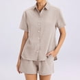 thumbnail image 5 of Short Sets 2 Piece Button Down Short Sleeve Shirts Cute Shorts Beach Vacation Lounge Matching Outfits Khaki M, 5 of 5
