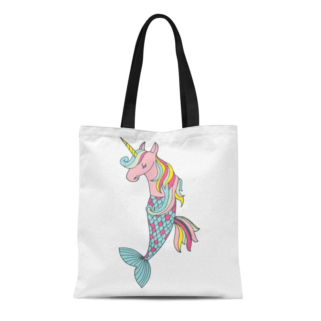 Rainbow Unicorn Watercolor Style Linen Tote Bag Eco-Friendly Tote Shoulder Bags 