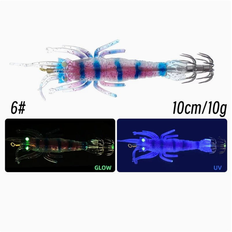 GRIMPEX Uv Glow Squid Jig 10cm 10G Soft Shrimp Lure with Umbrella Hook for Easy Hookset 6# Color 10Cm10G