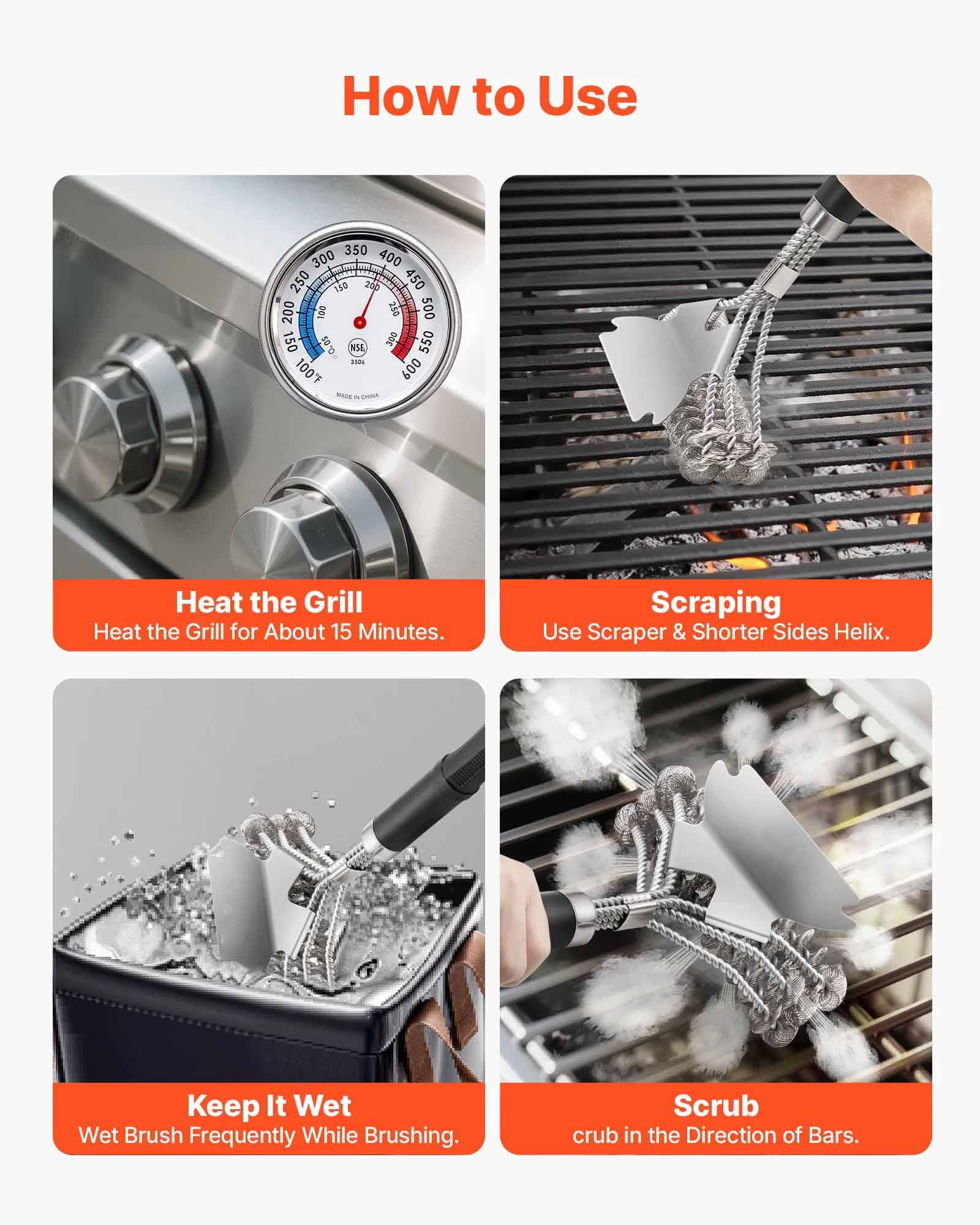 BBQ Grill Brush and Scraper Stainless Steel Bristle Free Grill Cleaner