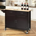 thumbnail image 3 of Giantex Rolling Kitchen Island Cart on Wheels, Kitchen Utility Trolley & Bar Serving Cart w/Rubber Wood Top, Handle Rack & Storage Cabinet and Drawers for Home Dining Room, Dark Brown, 3 of 8