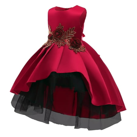 

LNWUY (3-10 Years) Girls Solid Fashion Cute Bowknot Flower Tulle Tutu Birthday Dress Spring Fall Casual Long Dresses Red 150（9-10Y）
